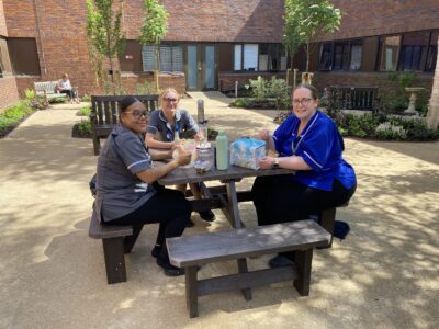 Staff enjoying time in the new garden