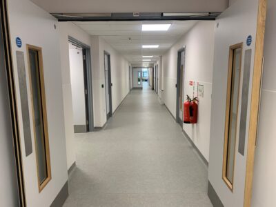 Inside one of the new corridors in the Maternity Block