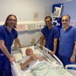 (L-R) Dr Fernandez, Dr Venugopal and Dr Khan with Dennis Hauton who was the first patient to have an Impella device fitted at the Lincolnshire Heart Centre during his procedure